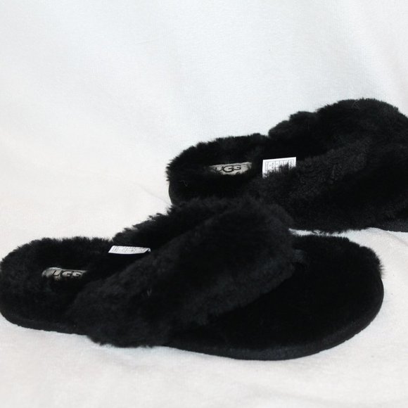NIB UGG FUR FLIP FLOP‎ SANDALS SLIPPERS BLACK - Picture 3 of 10